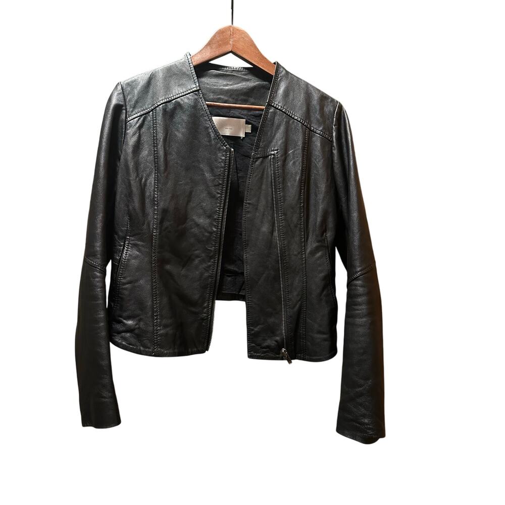 Walter Baker Leather Jacket black Sz M woman's stretch sleeve genuine 8 10